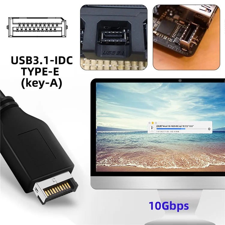 EP-020 NVME NGFF M-Key to Dual Type-E USB 3.1 Front Panel Socket 10Gbps Express Card Adapter (ASM3142 Chip)