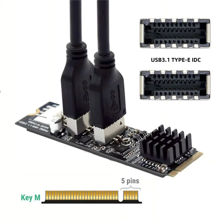 EP-020 NVME NGFF M-Key to Dual Type-E USB 3.1 Front Panel Socket 10Gbps Express Card Adapter (ASM3142 Chip)