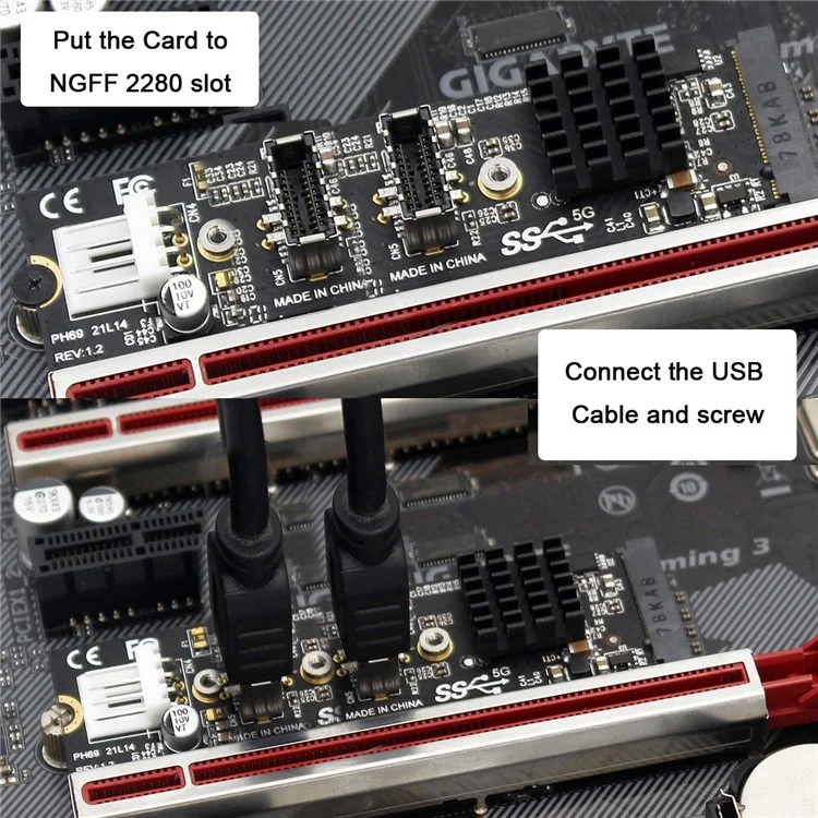 EP-020 NVME NGFF M-Key to Dual Type-E USB 3.1 Front Panel Socket 10Gbps Express Card Adapter (ASM3142 Chip)