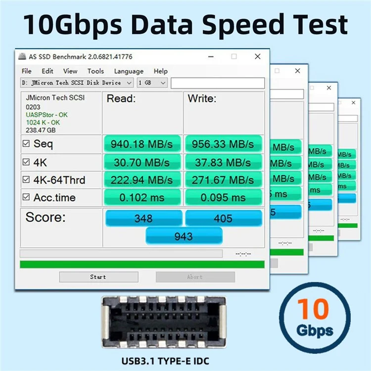 EP-020 NVME NGFF M-Key to Dual Type-E USB 3.1 Front Panel Socket 10Gbps Express Card Adapter (ASM3142 Chip)