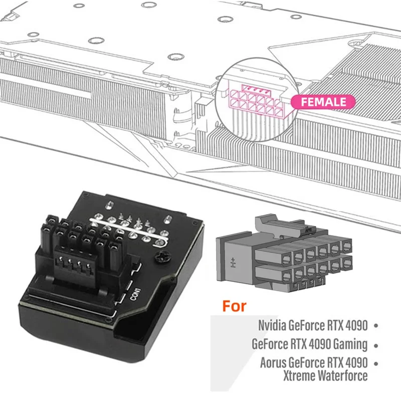 PW-047-UP 12VHPWR ATX3.0 PCI-E 5.0 Power Modular Male to Female Adapter per Scheda Grafica 16Pin 12+4P - Nero