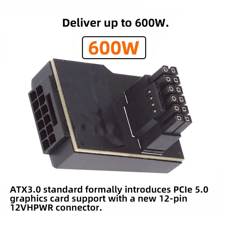 PW-047-DN 12VHPWR ATX3.0 PCI-E 5.0 12+4Pin Power Modular Male to Female Adapter Extension Down Angled 90 Degree Converter - Black