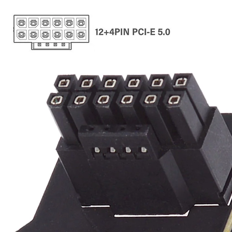 PW-047-DN 12VHPWR ATX3.0 PCI-E 5.0 12+4Pin Power Modular Male to Female Adapter Extension Down Angled 90 Degree Converter - Black