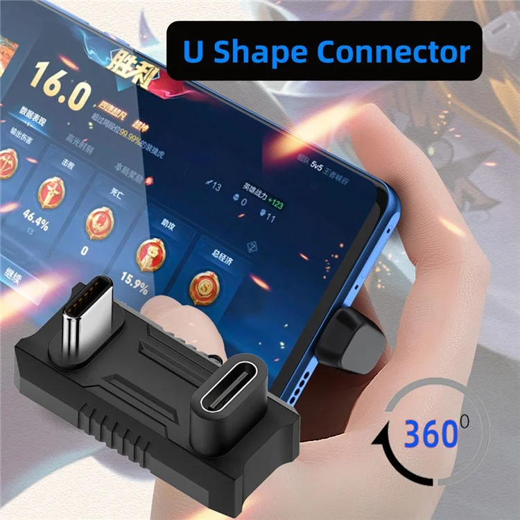 UC-068-OU Adaptateur d'alimentation, de données et vidéo USB-C mâle à femelle en forme de U inversée et de biais (espace de 13,5 mm)
