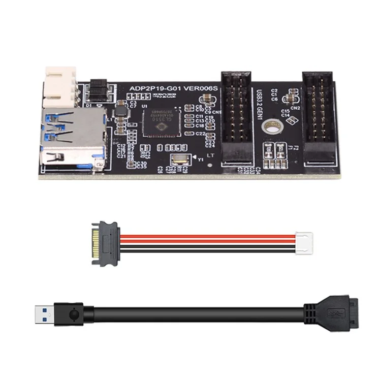 U3-084-AF+UC-117 5Gbps Type-E 19 / 20Pin Header to USB 3.0 19 / 20Pin Dual Ports Female PCBA Type Adapter Splitter HUB