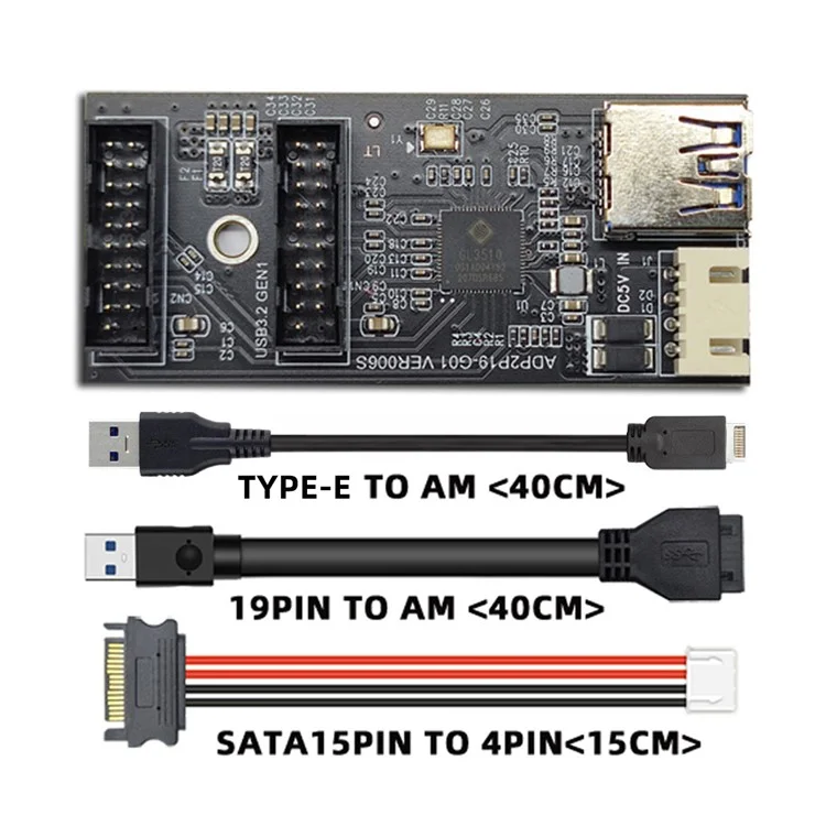 U3-084-AF+UC-117 5Gbps Type-E 19 / 20Pin Header to USB 3.0 19 / 20Pin Dual Ports Female PCBA Type Adapter Splitter HUB
