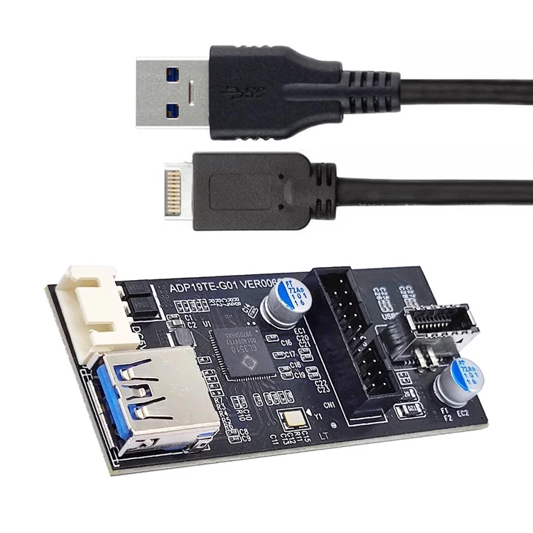 U3-084-EF+UC-117 5Gbps Type-E 19 / 20Pin Header to USB 3.0 20Pin & Type-E Dual Ports Female PCBA Type Adapter Splitter HUB