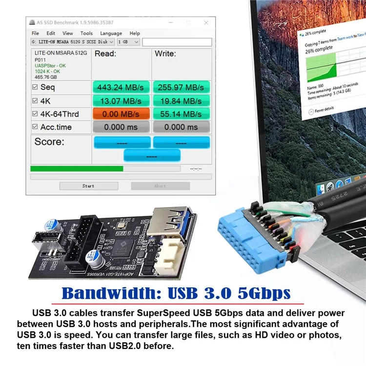 U3-084-EF+UC-117 5Gbps Type-E 19 / 20Pin Header to USB 3.0 20Pin & Type-E Dual Ports Female PCBA Type Adapter Splitter HUB