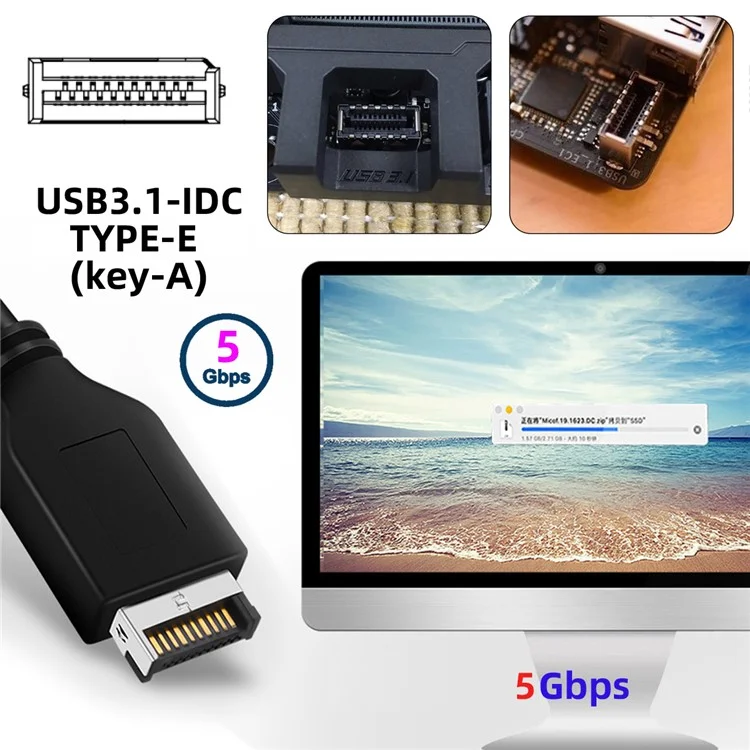 U3-084-EF+UC-117 5Gbps Type-E 19 / 20Pin Header to USB 3.0 20Pin & Type-E Dual Ports Female PCBA Type Adapter Splitter HUB