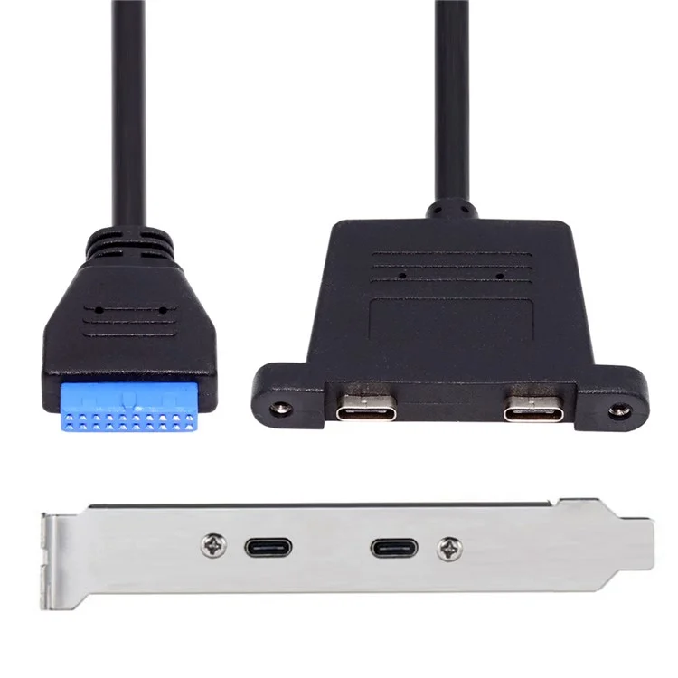 UC-020-CC USB3.0 Placa base 19 / 20Pin a USB-C Tipo-C Doble Puertos Hembra PCI-E Panel Posterior 5Gbps Cable