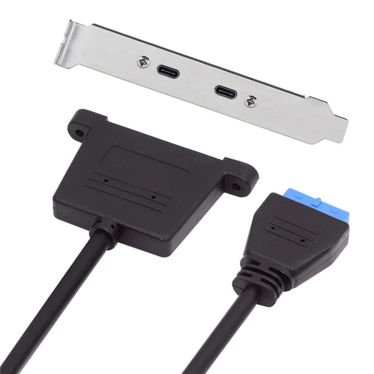 UC-020-CC USB3.0 Placa base 19 / 20Pin a USB-C Tipo-C Doble Puertos Hembra PCI-E Panel Posterior 5Gbps Cable