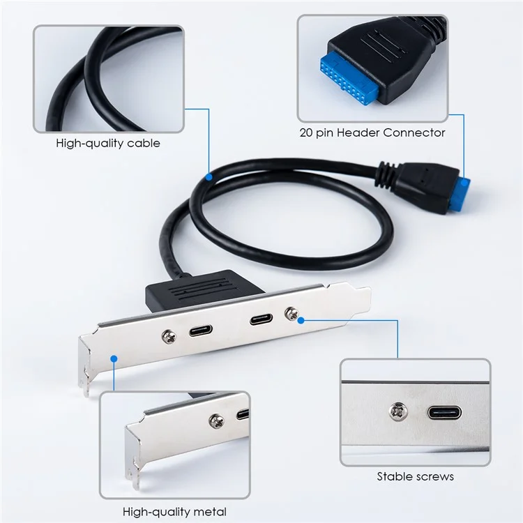 UC-020-CC USB3.0 Placa base 19 / 20Pin a USB-C Tipo-C Doble Puertos Hembra PCI-E Panel Posterior 5Gbps Cable