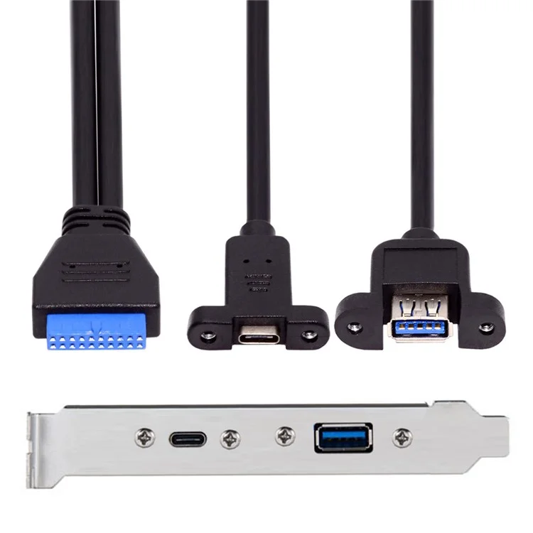 UC-020-AC USB3.0 Scheda Madre 19 / 20Pin a USB-C Type-C e USB 3.0 Doppia Porta Femmina PCI-E Back Panel Cavo 5Gbps