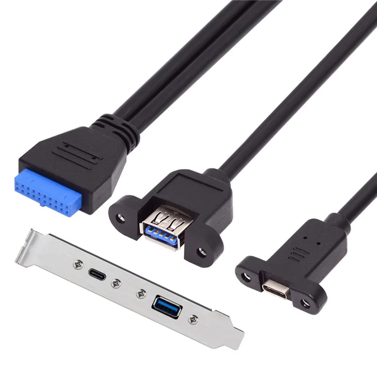 UC-020-AC USB3.0 Scheda Madre 19 / 20Pin a USB-C Type-C e USB 3.0 Doppia Porta Femmina PCI-E Back Panel Cavo 5Gbps