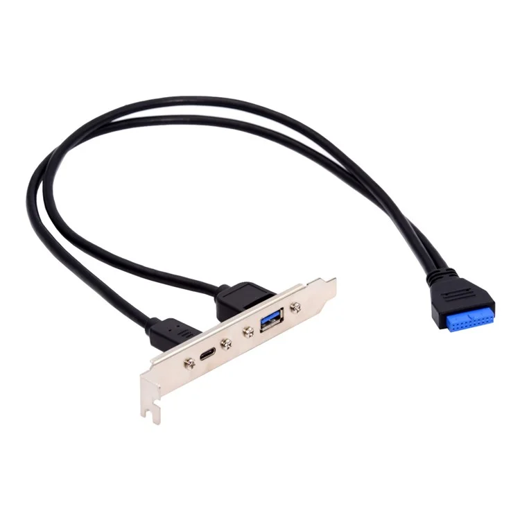 UC-020-AC USB3.0 Scheda Madre 19 / 20Pin a USB-C Type-C e USB 3.0 Doppia Porta Femmina PCI-E Back Panel Cavo 5Gbps
