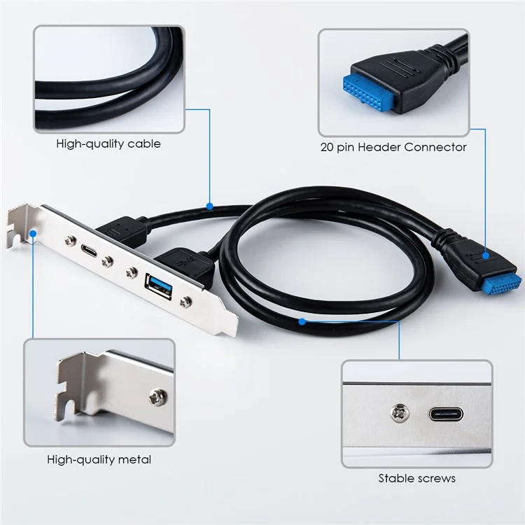 UC-020-AC USB3.0 Scheda Madre 19 / 20Pin a USB-C Type-C e USB 3.0 Doppia Porta Femmina PCI-E Back Panel Cavo 5Gbps