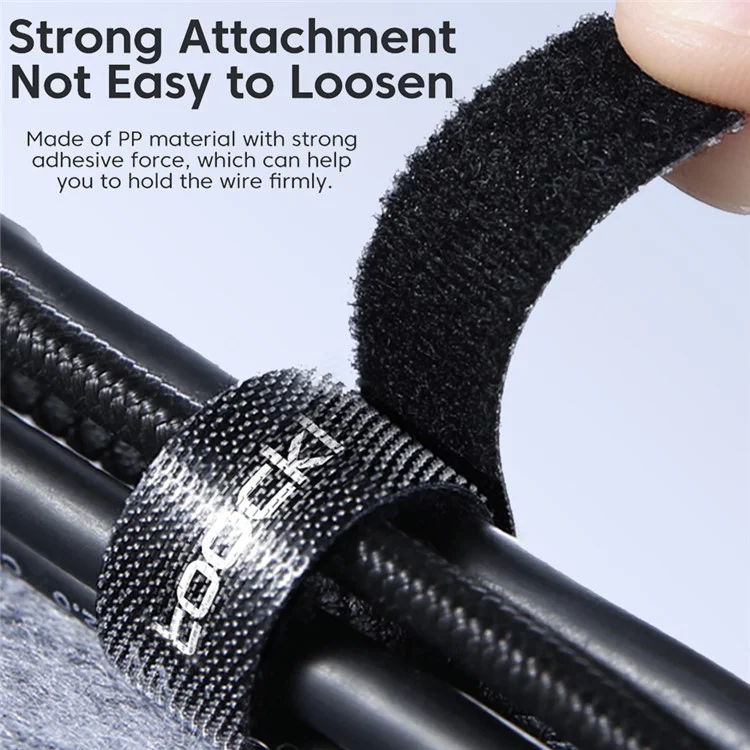TOOCKI TQ-LX01 5m Cell Phone Data Cable Organizer Cuttable Cable Management Straps Adhesive Cord Wire Ties - Black
