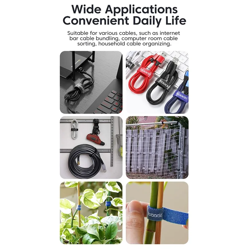 TOOCKI TQ-LX01 5m Cell Phone Data Cable Organizer Cuttable Cable Management Straps Adhesive Cord Wire Ties - Blue