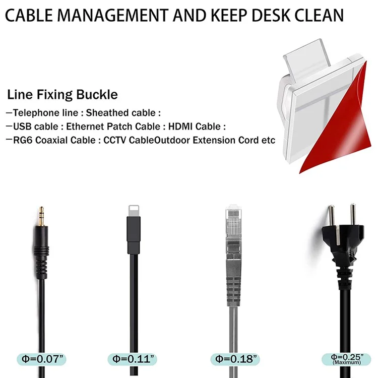 HG2392 10Pcs / Set Adhesive Cable Clips Wall Wire Clips for Cable Management Cord Wire Holders for Home, Dormitory, Office - Black