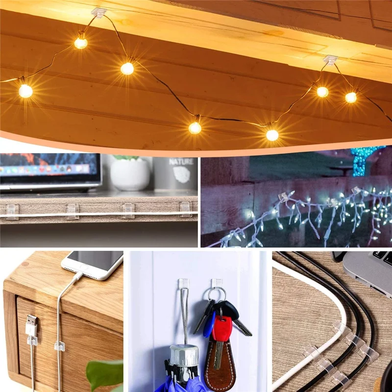 HG2392 10Pcs / Set Adhesive Cable Clips Wall Wire Clips for Cable Management Cord Wire Holders for Home, Dormitory, Office - Transparent