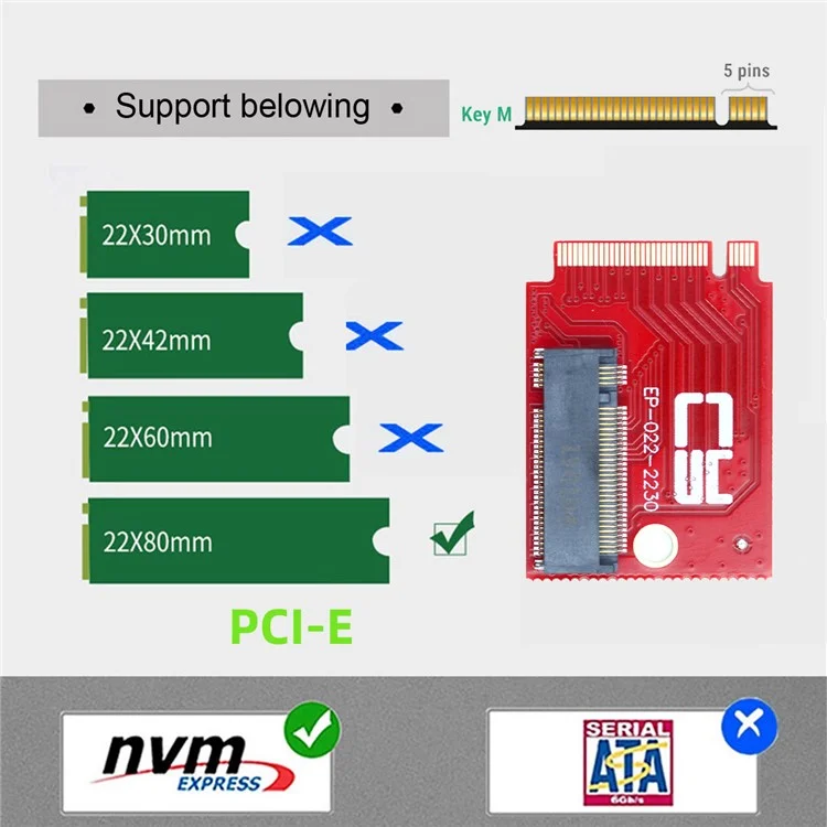 EP-022-2230MM NVME M-Key 22x30mm to 22x80mm NGFF Extension SSD Mise à niveau Adaptateur Compatible avec ROG Ally Gaming