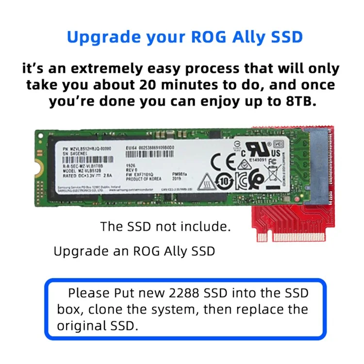 EP-022-2230MM NVME M-Key 22x30mm to 22x80mm NGFF Extension SSD Mise à niveau Adaptateur Compatible avec ROG Ally Gaming