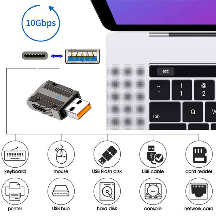 UC-029-TC003 120W 10Gbps USB 3.1 Typ C Weiblich Rechtwinklig zu USB 3.0 Typ-A Männlich Gerade Typ Stromadapter