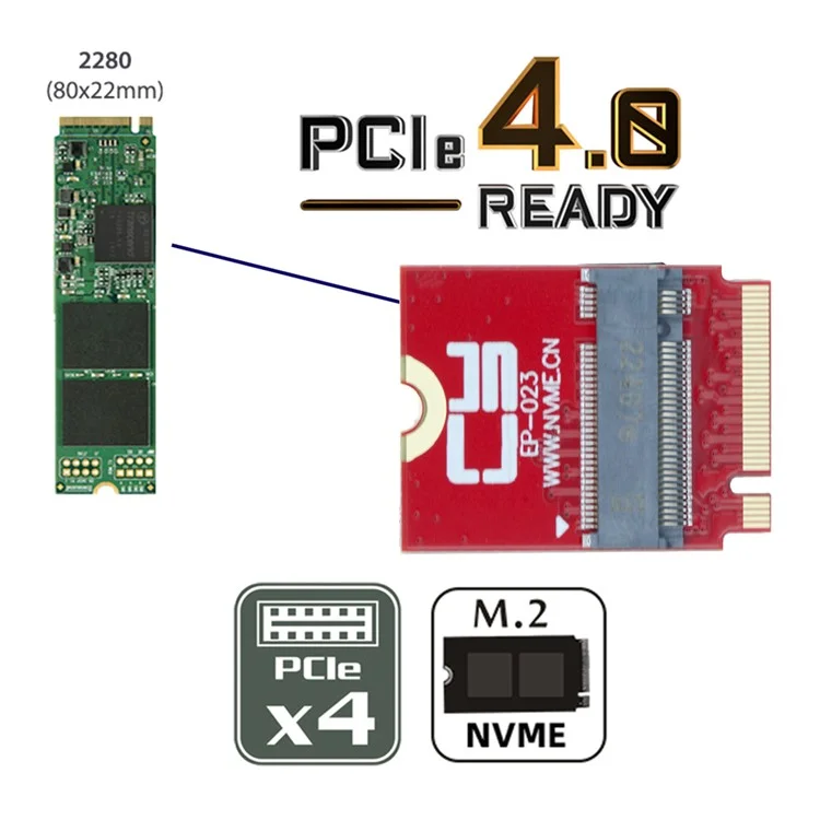 EP-023 NVME M-Key 22x30mm to 22x80mm NGFF Extension SSD Upgrade Adapter Compatible with ROG Flow X13 Gamings Laptop