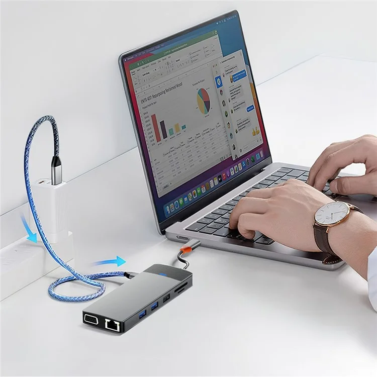 WIWU Hub Multifunzione 12-In-1 Type-C con USB+PD+USB-C+Slot Card Reader+LAN+VGA+Uscita Video HD