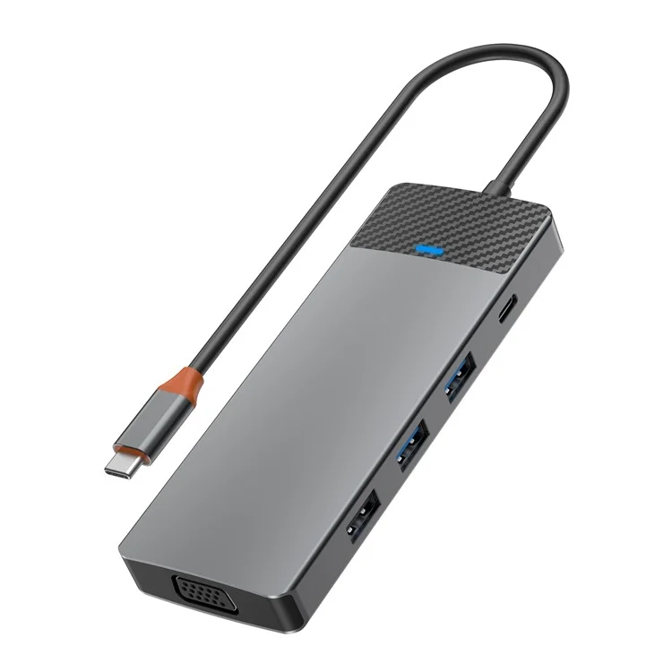 WIWU A921HV 9-в-1 USB-C хаб с множеством портов, включая USB+PD+USB-C+слоты для Card Reader+VGA+HD вывод
