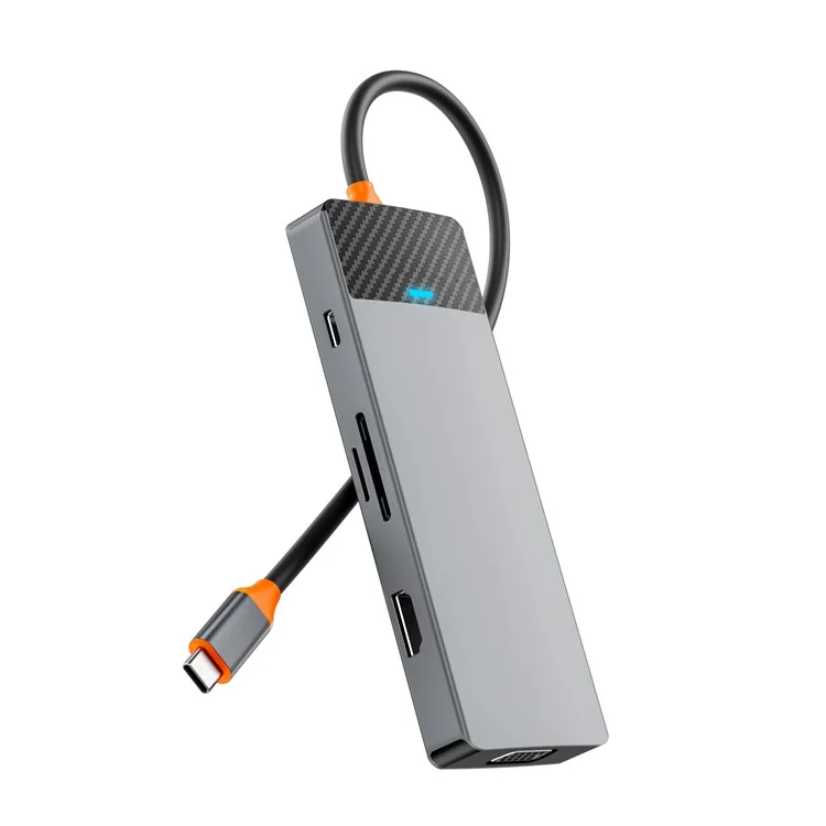 WIWU A921HV 9-в-1 USB-C хаб с множеством портов, включая USB+PD+USB-C+слоты для Card Reader+VGA+HD вывод
