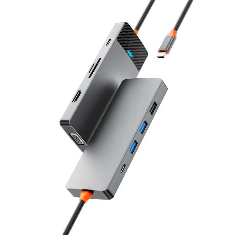 WIWU A921HV 9-в-1 USB-C хаб с множеством портов, включая USB+PD+USB-C+слоты для Card Reader+VGA+HD вывод