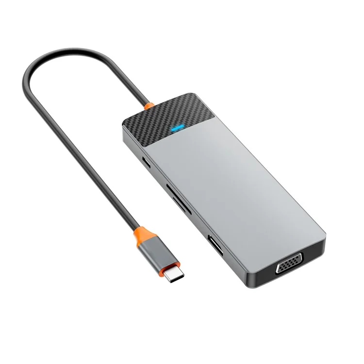 WIWU A921HV 9-в-1 USB-C хаб с множеством портов, включая USB+PD+USB-C+слоты для Card Reader+VGA+HD вывод