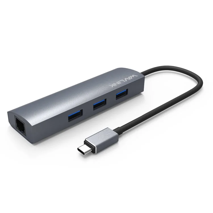 Wavlink UH3031G / m Mini Adattatore di Hub Type-C a 3 x USB 3.0 + USB-C + RJ45 + Porta di Alimentazione DC