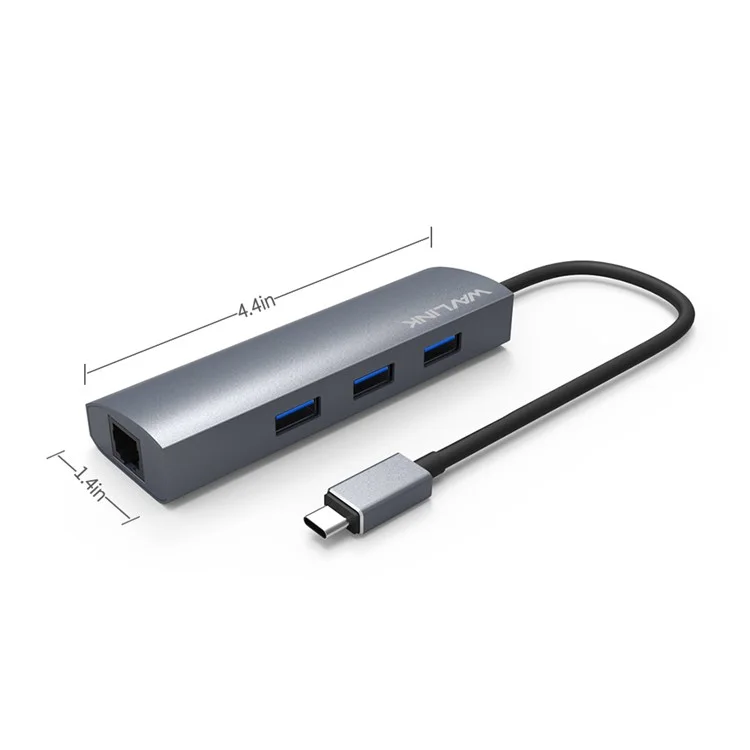 Wavlink Uh3031g / C Adaptateur de Hub Type-C à 3 x USB 3.0 + USB-C + RJ45 + Port D'alimentation DC