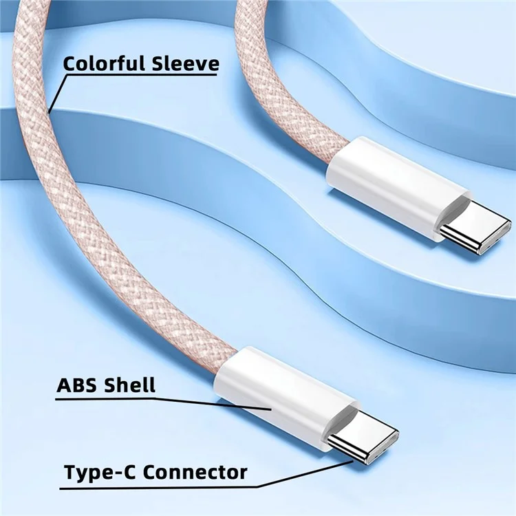 UC-072-BL-1.0M Type-C USB-C Male to Male USB 2.0 Data Cable 65W Fast Charging Cord (OD=3MM) - Pink