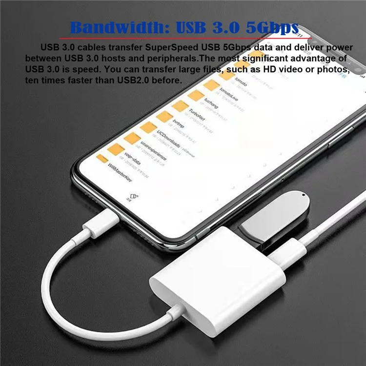 UC-155-TC002 Type-C a Type-A USB3.0 Hembra con Adaptador de Carga de Potencia PD Compatible con Macbook Laptop Tablet Teléfono