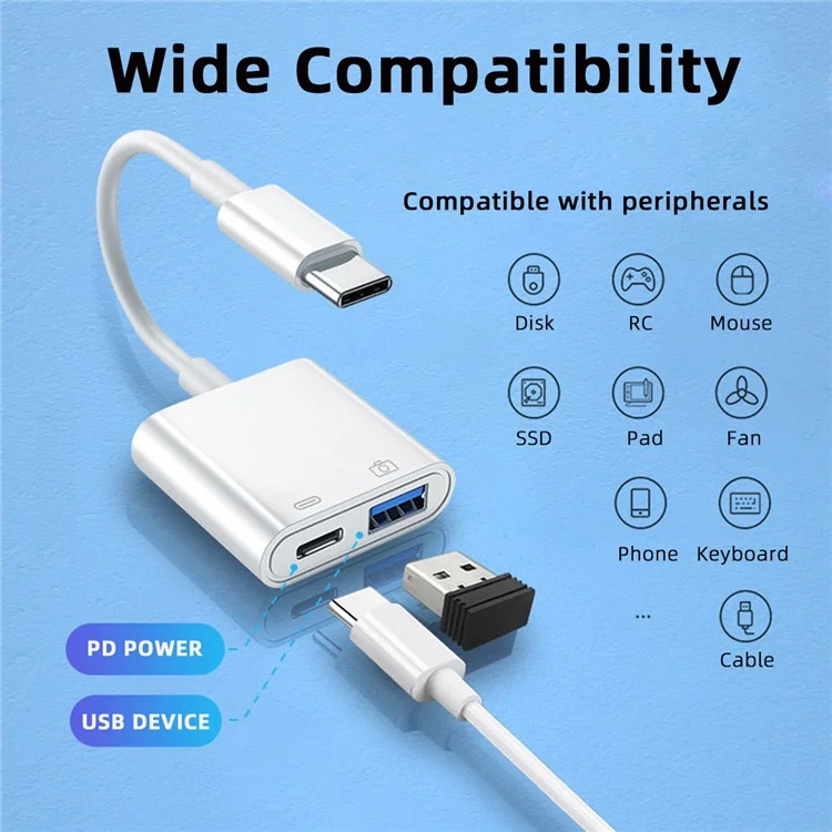 UC-155-TC002 Type-C a Type-A USB3.0 Hembra con Adaptador de Carga de Potencia PD Compatible con Macbook Laptop Tablet Teléfono