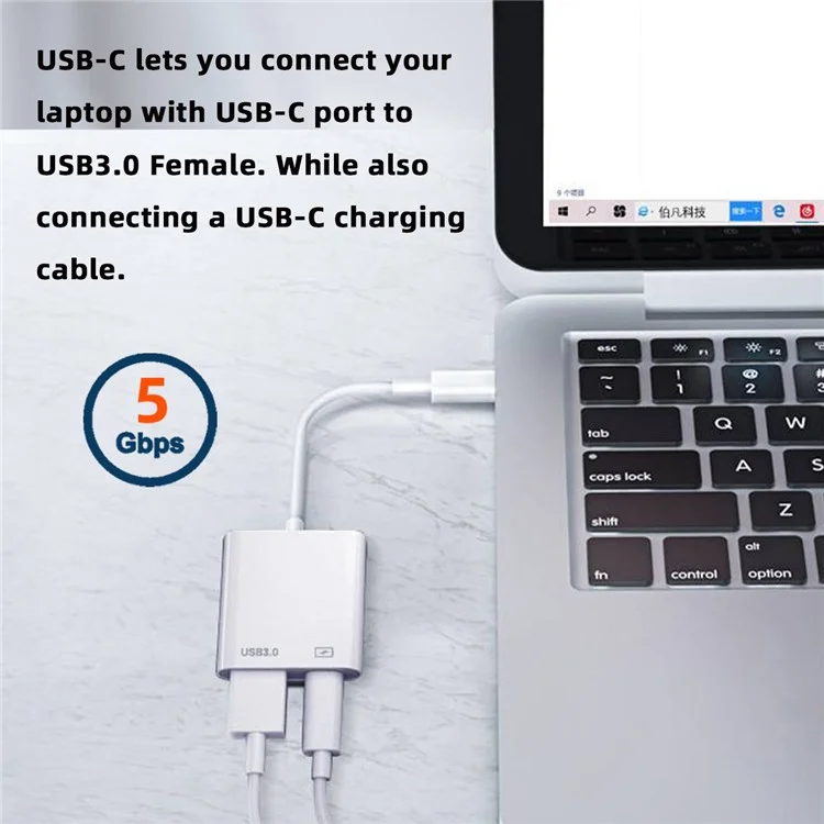 UC-155-TC002 Type-C a Type-A USB3.0 Hembra con Adaptador de Carga de Potencia PD Compatible con Macbook Laptop Tablet Teléfono