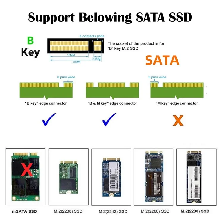 SA-068-BKEY NGFF B Key 22x30mm to 22x42mm Adaptateur Mâle à Femelle Extension pour Carte SSD LTE 2230