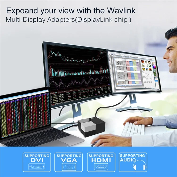 WAVLINK WL-UG39DK3 USB 3.0 Hub Fast Charging Gigabit Ethernet Dual Display Video Dock with DVI / HD - US Plug