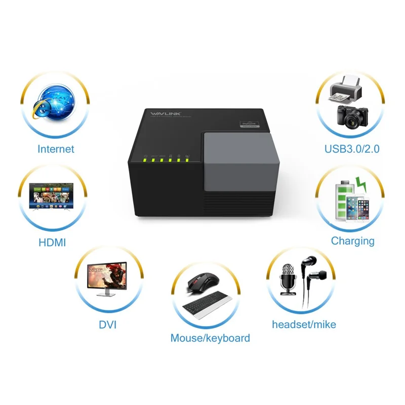 WAVLINK WL-UG39DK3 USB 3.0 Hub Fast Charging Gigabit Ethernet Dual Display Video Dock with DVI / HD - UK Plug