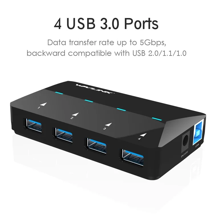 WAVLINK WL-UH3042P1 USB3.0 4-Port Hub 2.4A Fast Charging Adapter for Keyboard Mouse - EU Plug