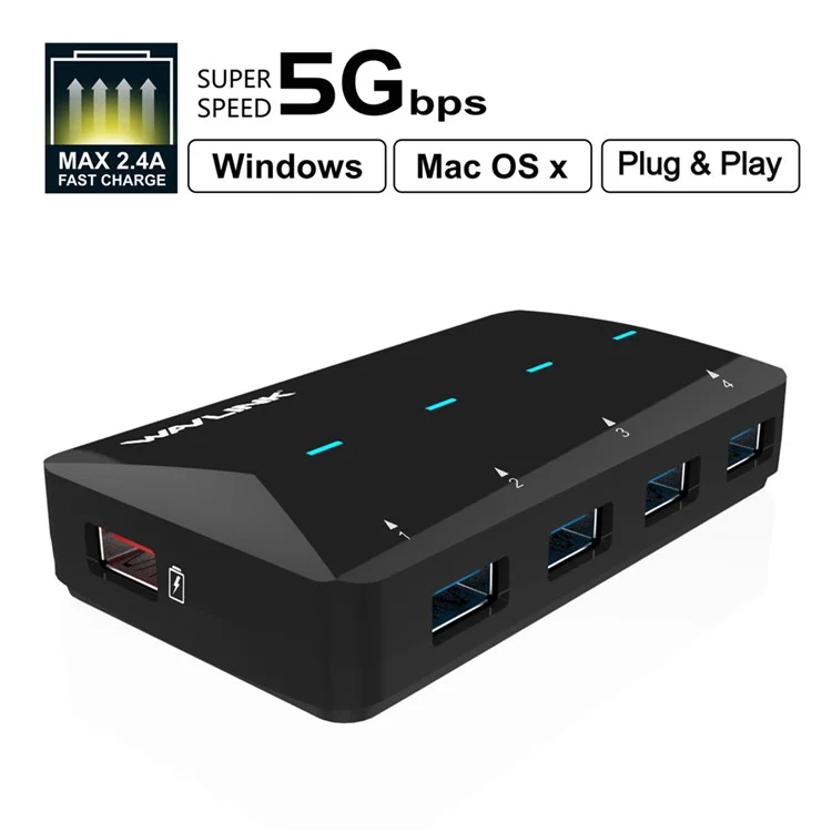 WAVLINK WL-UH3042P1 USB3.0 4-Port Hub 2.4A Fast Charging Adapter for Keyboard Mouse - EU Plug