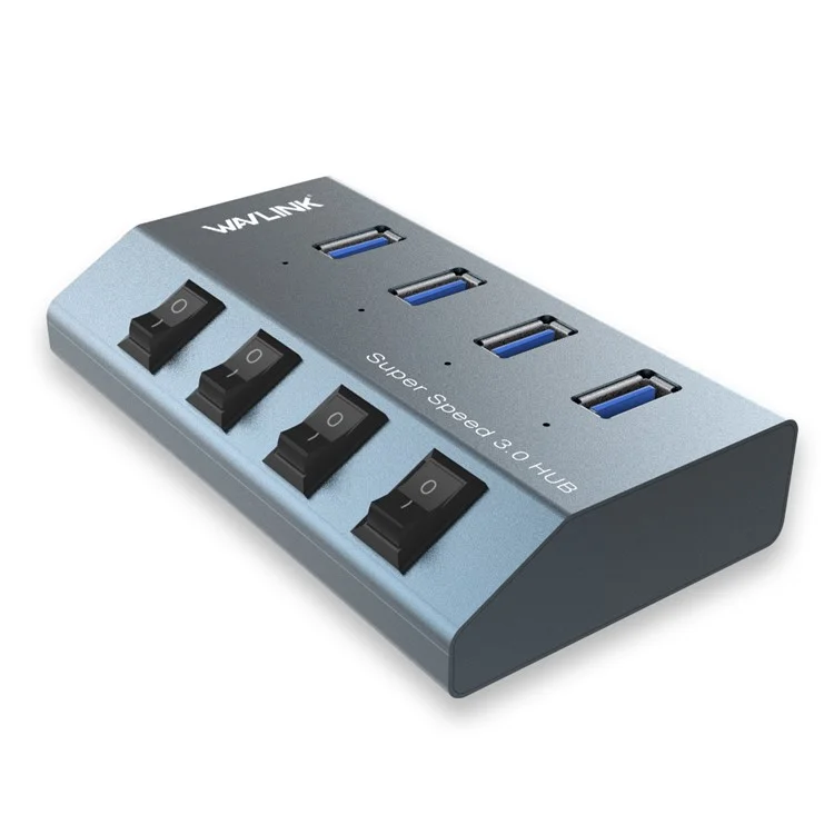 WAVLINK WL-UH3049 4 ports USB 3.0 Chargeur de bureau Station de charge rapide pour téléphone avec commutateur indépendant - Prise EU