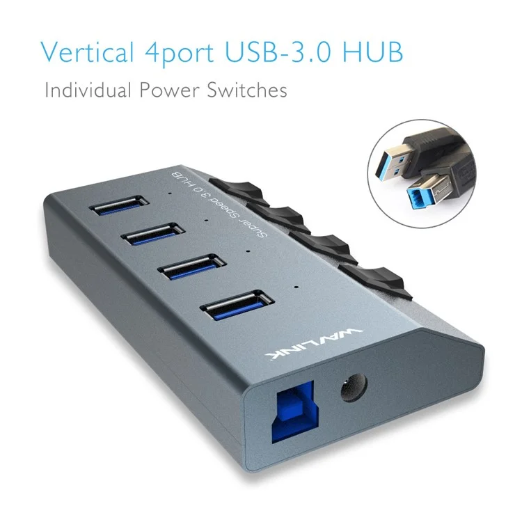 WAVLINK WL-UH3049 4 ports USB 3.0 Chargeur de bureau Station de charge rapide pour téléphone avec commutateur indépendant - Prise EU