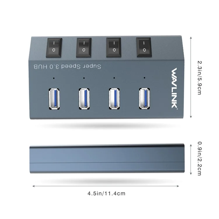 WAVLINK WL-UH3049 4 ports USB 3.0 Chargeur de bureau Station de charge rapide pour téléphone avec commutateur indépendant - Prise EU