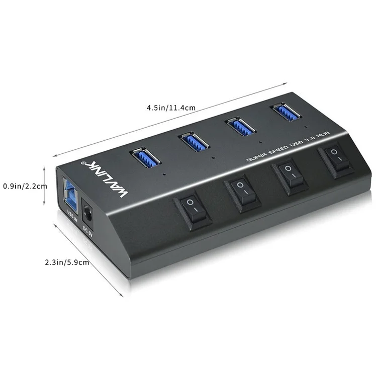 WAVLINK WL-UH3049 4 ports USB 3.0 Chargeur de bureau Station de charge rapide pour téléphone avec commutateur indépendant - Prise EU