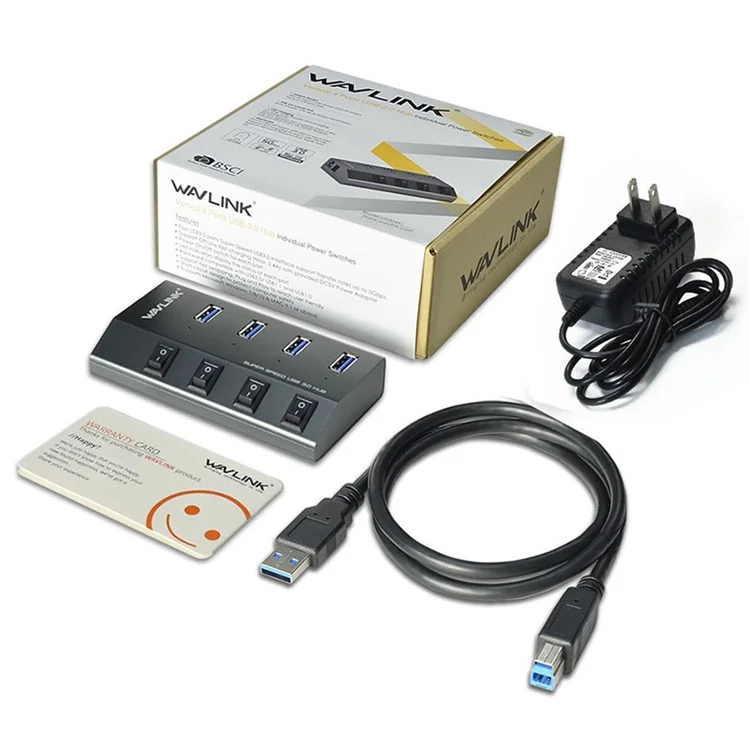 WAVLINK WL-UH3049 4 ports USB 3.0 Chargeur de bureau Station de charge rapide pour téléphone avec commutateur indépendant - Prise EU