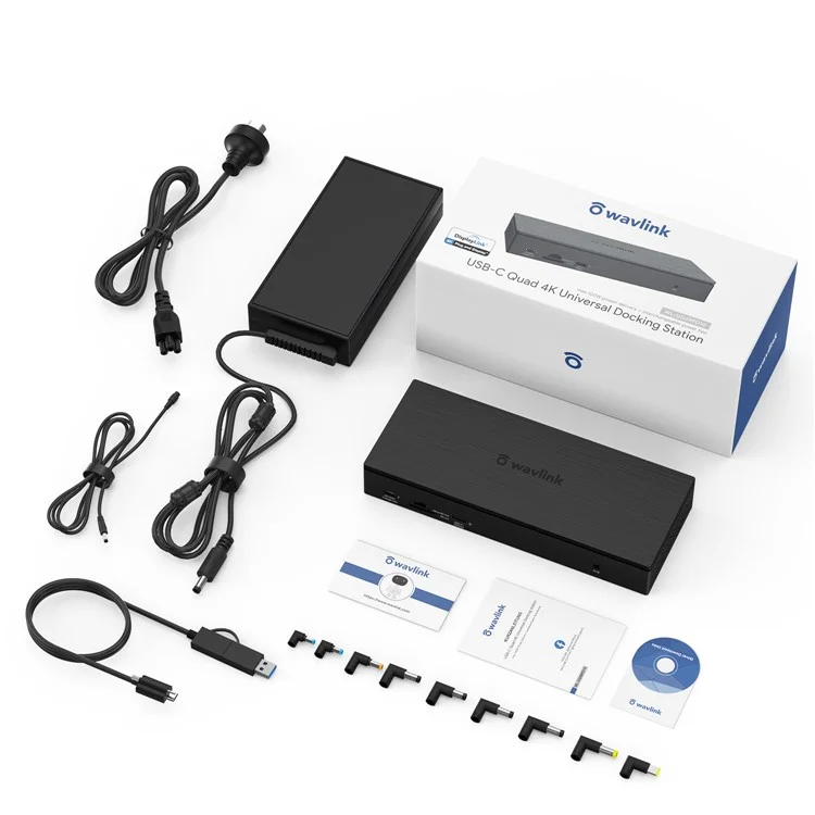 WAVLINK UG69PD10 Estação de Acoplamento Tipo-C Hub 1-para-4 Telas 4K / 5K Transferência AV Adaptador USB-C para HD / DP USB3.0 Splitter - Plugue dos EUA